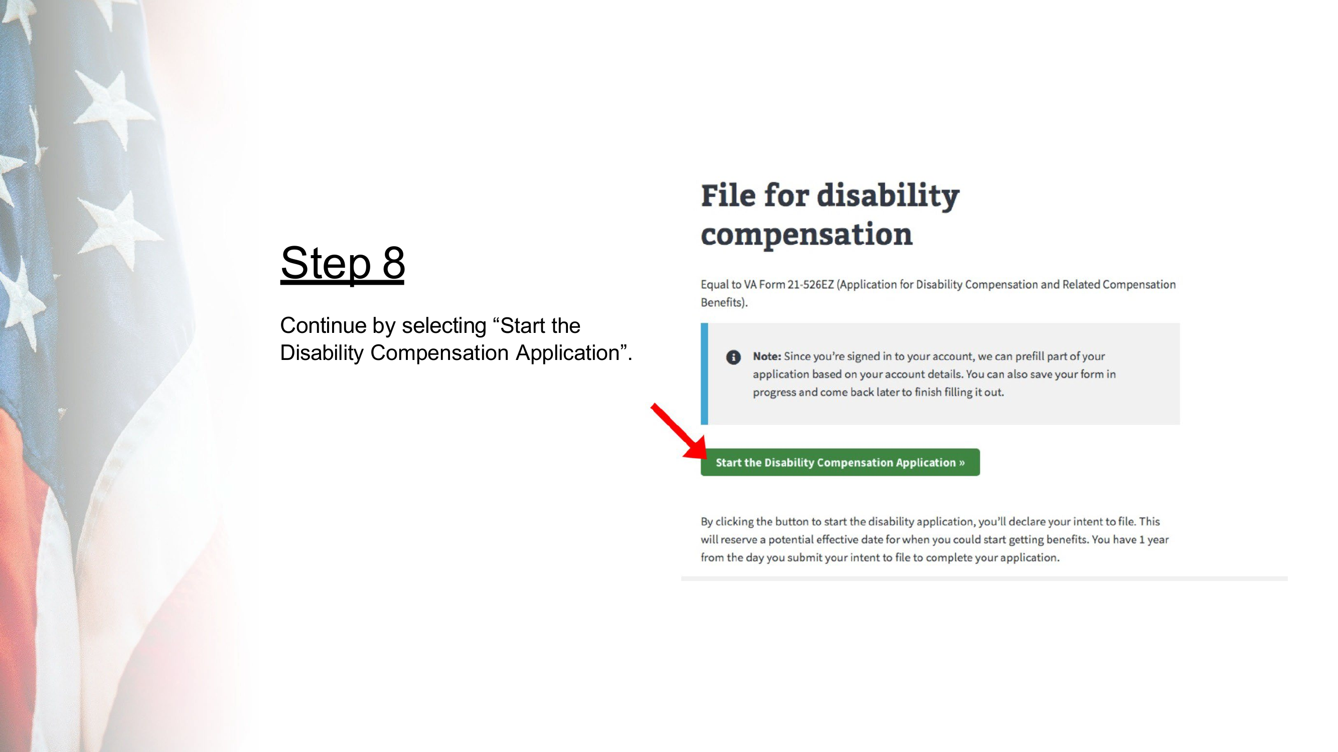 Step 8: Start the Disability Compensation Application