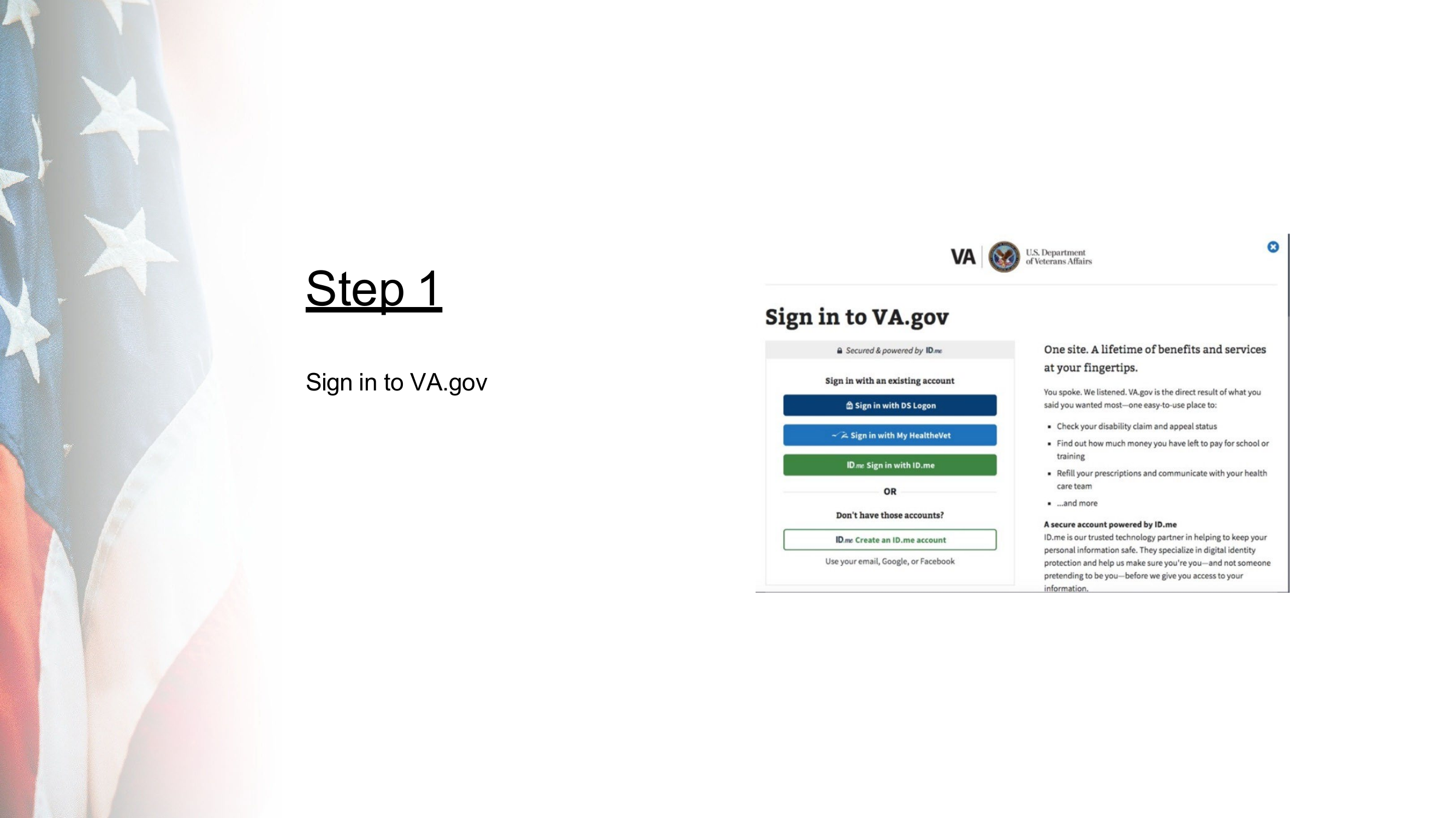 Step 1: Sign In to VA.gov