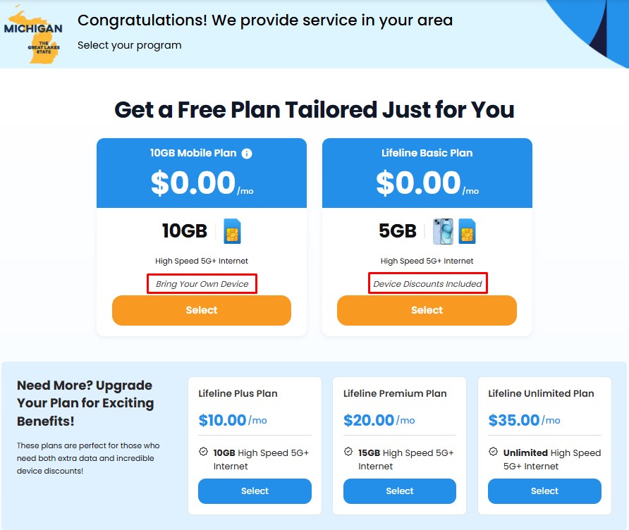 free government phone michigan